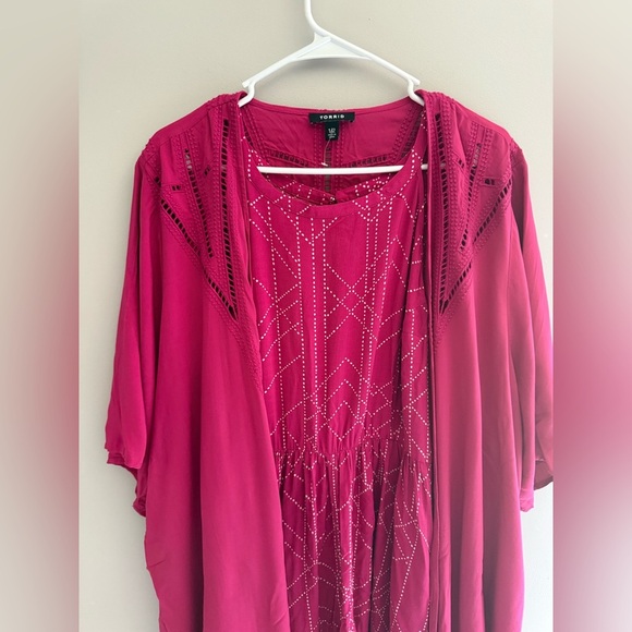 Torrid Dress & Kimono Cardigan Womens SZ 2 1/2 Pink Flowy MIDI Draped Front - Picture 2 of 14